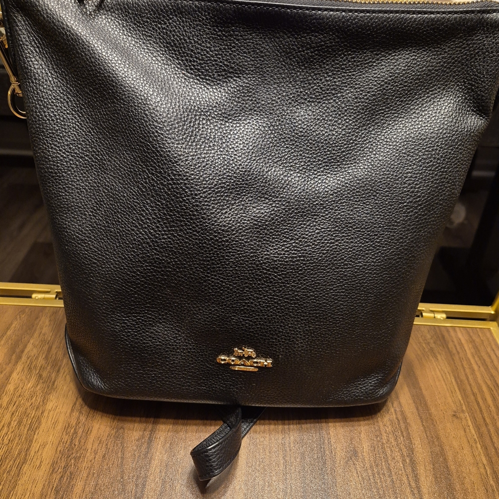 Coach Black Pebbled Leather Shoulder Bag with Gold Accents
